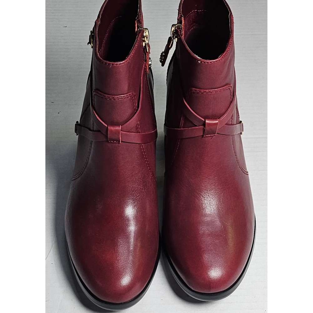 Isaac Mizrahi Live Laura Mulberry Leather Ankle Boots Block Heel Womens 6.5M New